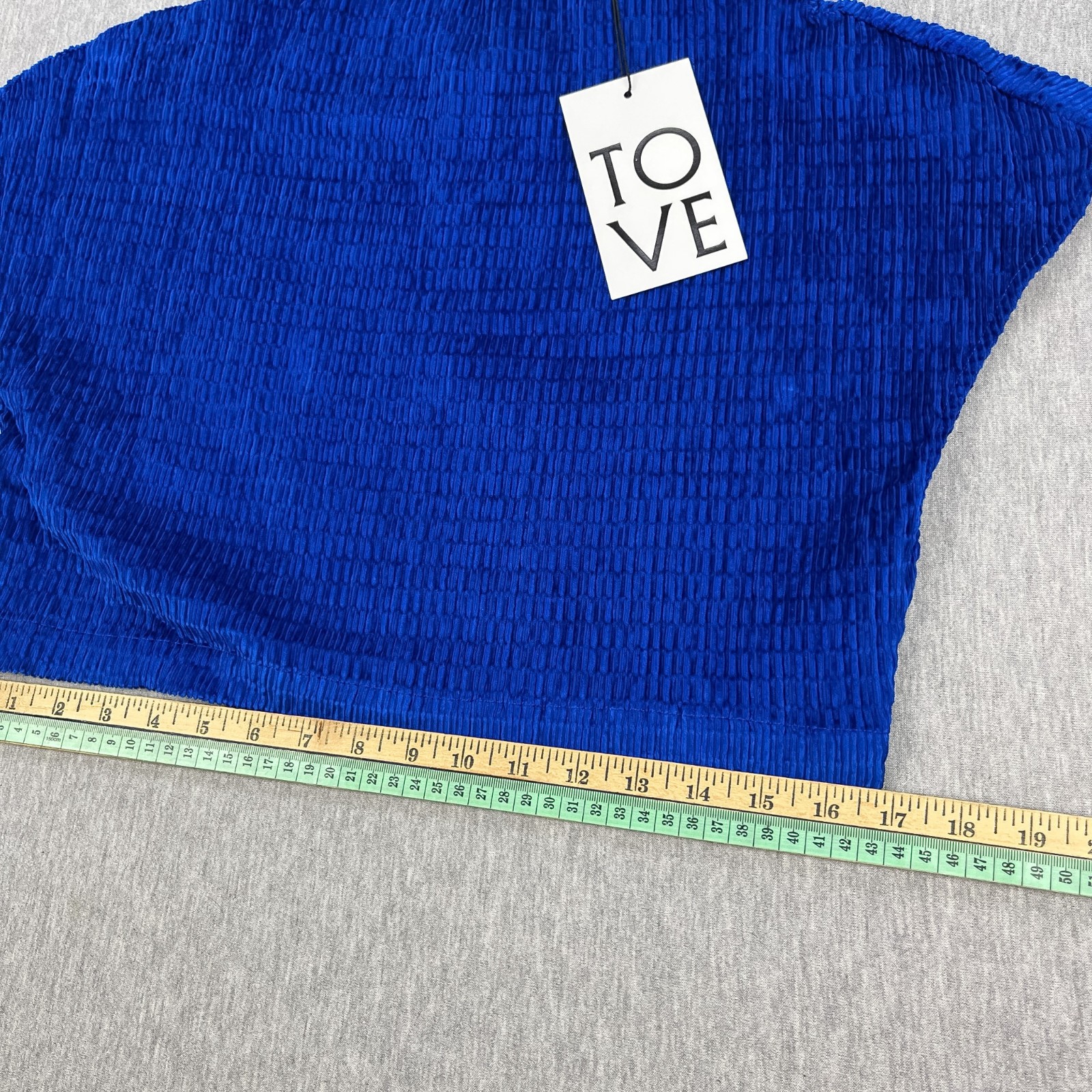 TOVE Alina Batwing Top Womens 42 (US 10) Deep Blue Crinkle Velvet Crop NEW