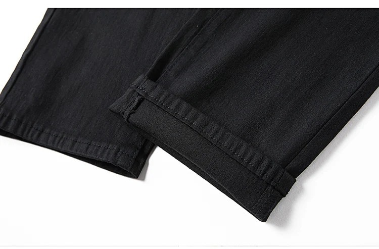Men’s Black Straight Leg Jeans Casual Stretch Mid Waist Classic Cotton Pants