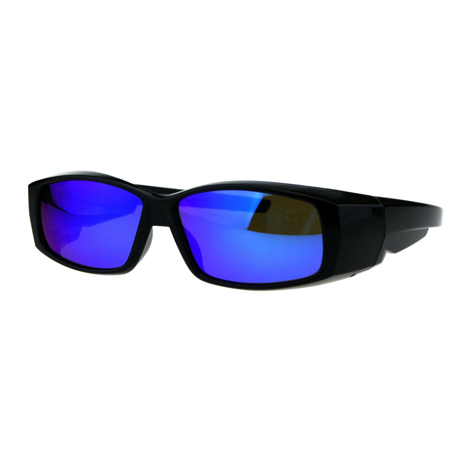 TAC Polarized Lens Fit Over Sunglasses Black Rectangular OTG Mirrored Lens