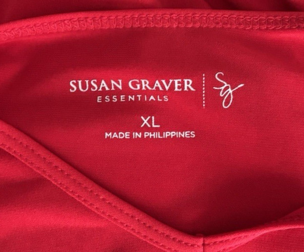 SUSAN GRAVER Red V-Neck Long Sleeve Polyester/Spandex Tunic Top XL