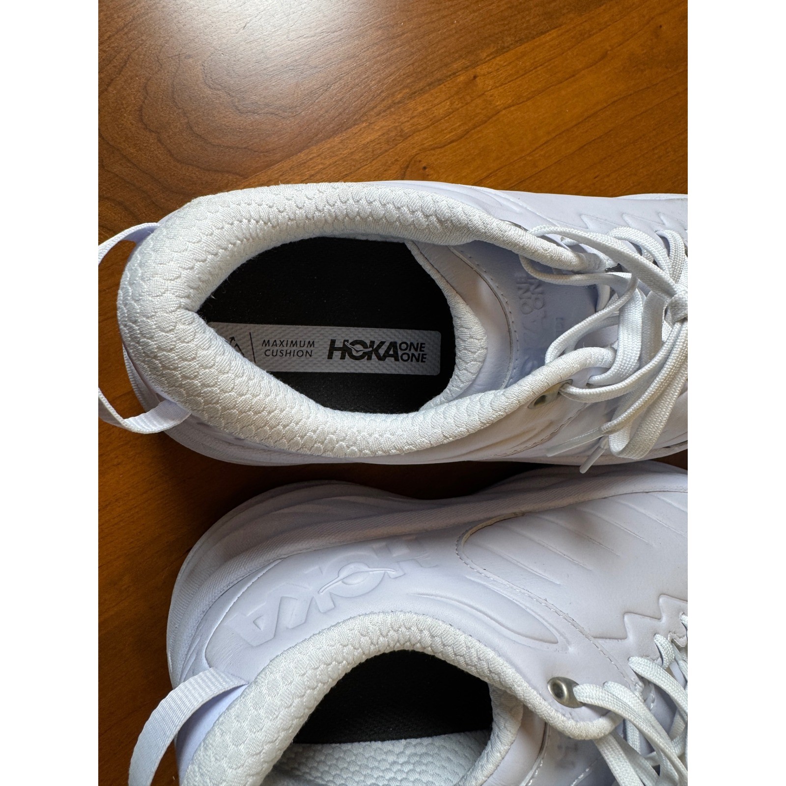 Hoka One One Bondi SR Mens White Leather Slip Resistant Walking Shoes Sneaker