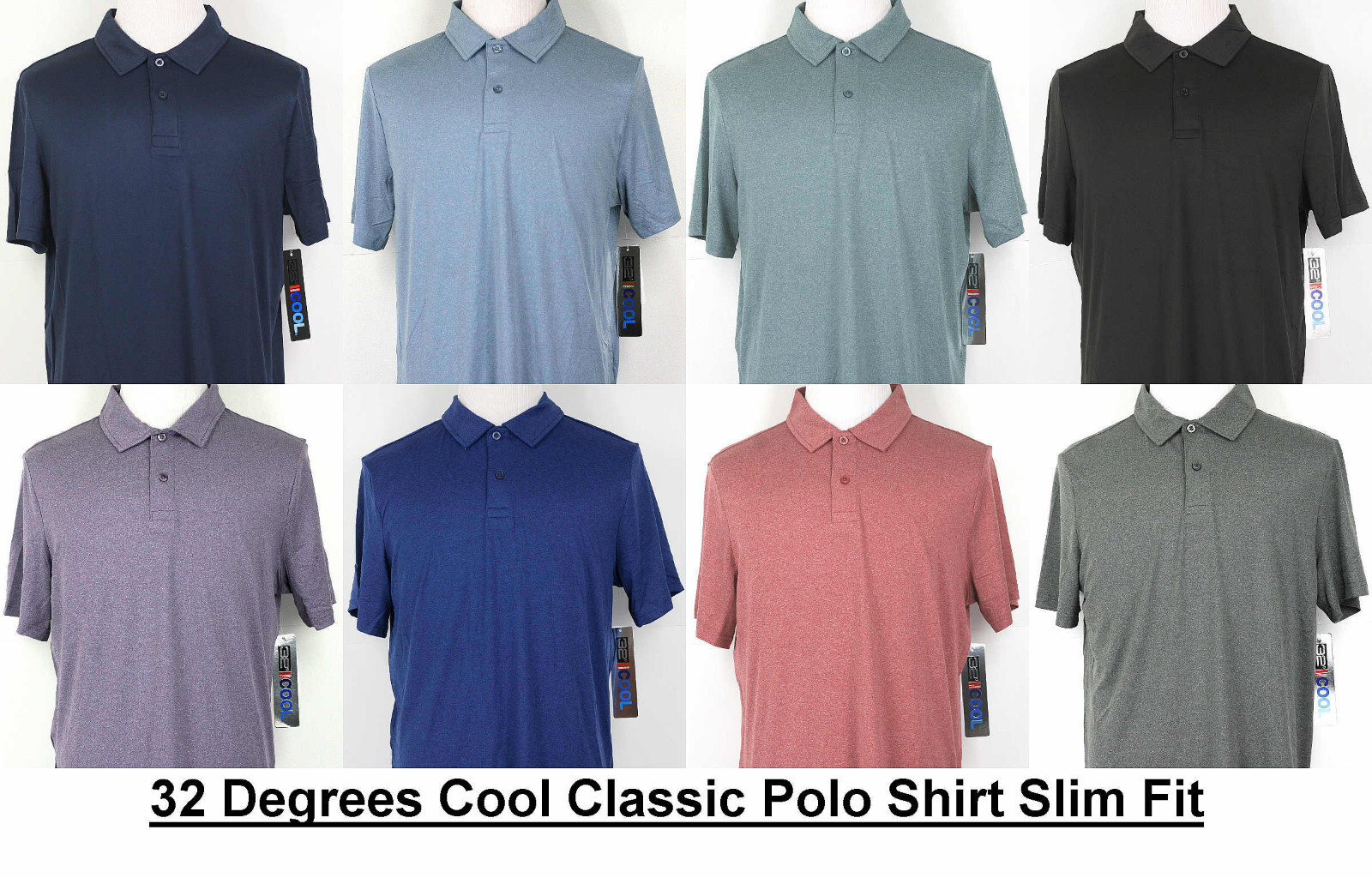32 Degrees Cool Classic Polo Shirt Slim Fit Short Sleeve S M L XL XXL