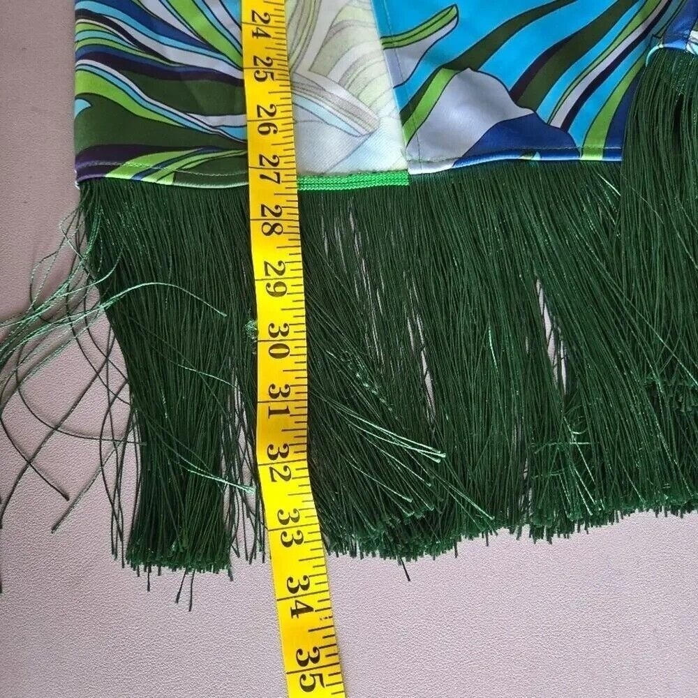 House of Harlow Blue Green Swirl Fringe Skirt Set Size XS Retro Luxe Miami Chic