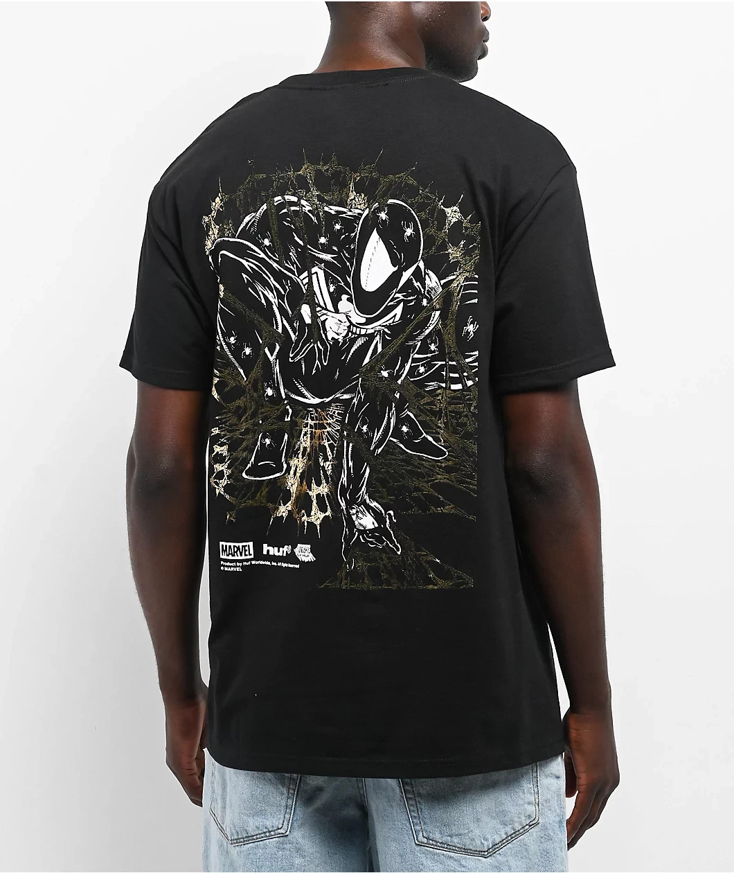 HUF x Marvel Spider-Man Arachknight Black T-Shirt Adult XL Gold Foil New NWT