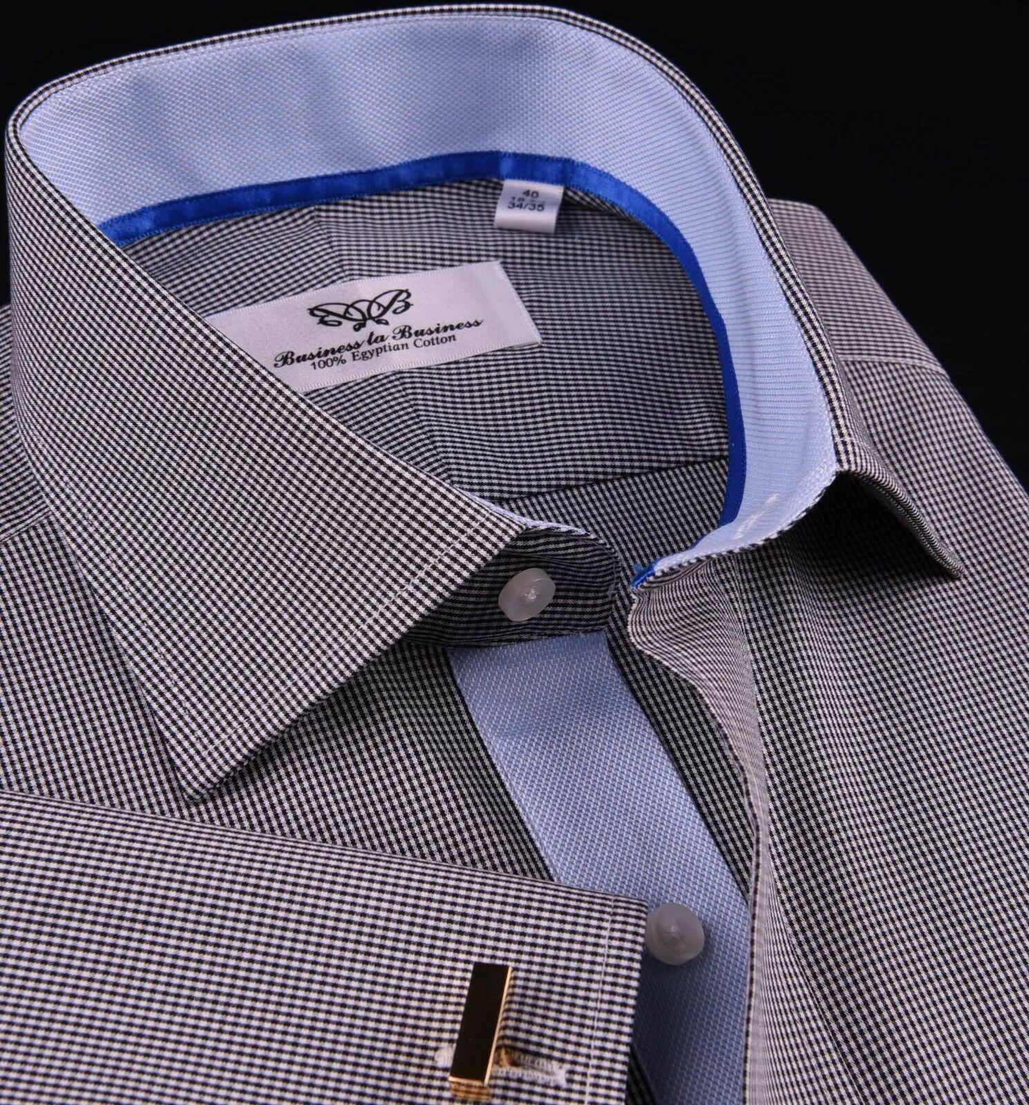 Class Grey Black Gingham Check Business Dress Shirt Light Blue Oxford Lining