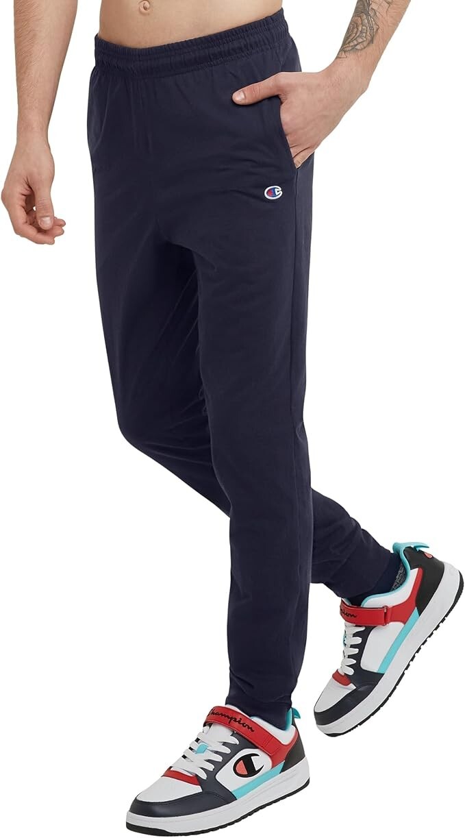Champion Men’s NAVY LARGE Drawstring Joggers Jersey Graphic Pants 31″