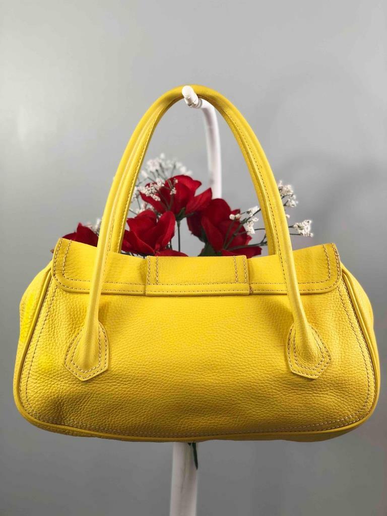 CELINE Italy Yellow Pebbled Leather Front Flap Magnetic Shoulder Bag