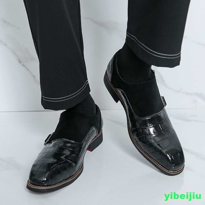 Men’s Vintage Crack Alligator Crocodile Pattern Monk Strap Oxfords Leather Shoes