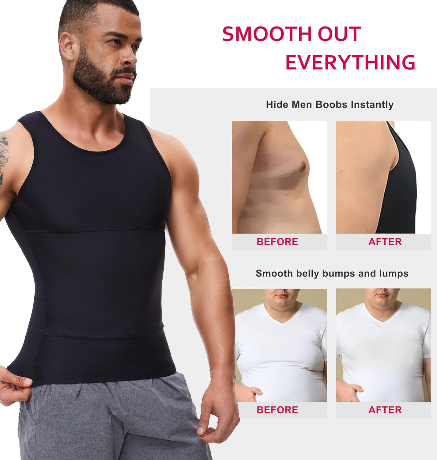 Shaperluv for Men Shaperluv Tank Compression Shirt Gynecomastia Belly Shapewear
