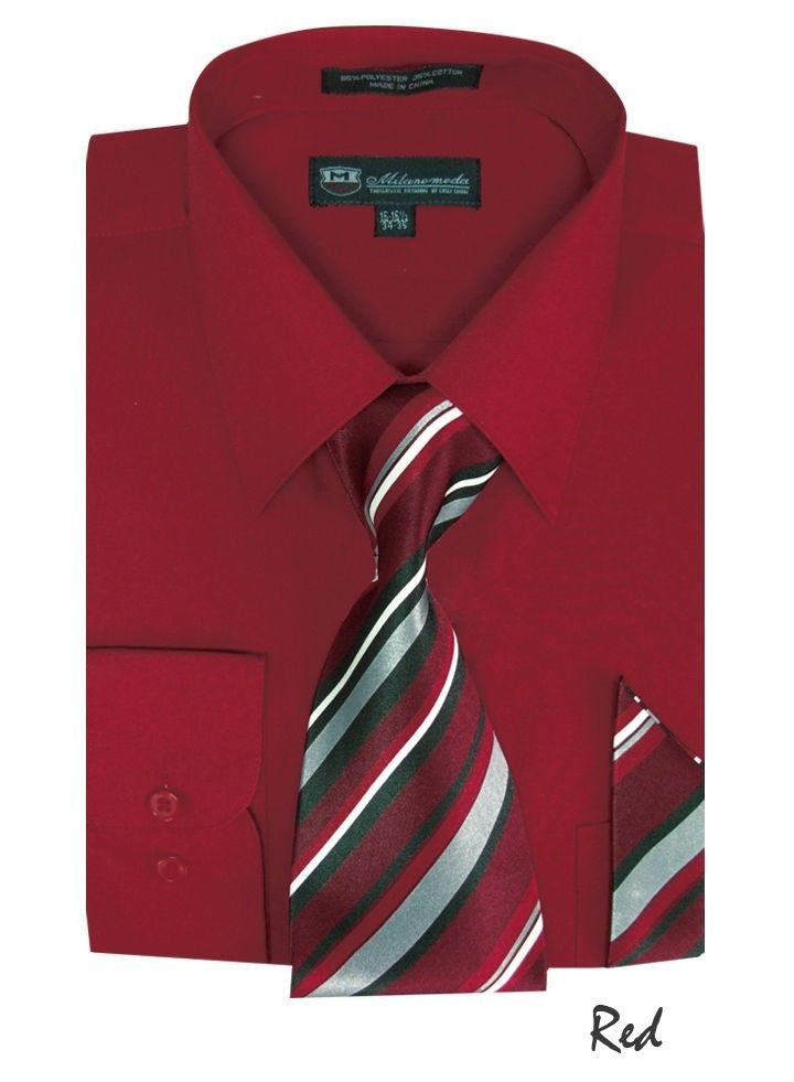 Men’s Cotton Blend Classic Dress Shirt with Tie and Handkerchief 25 colors SG21A
