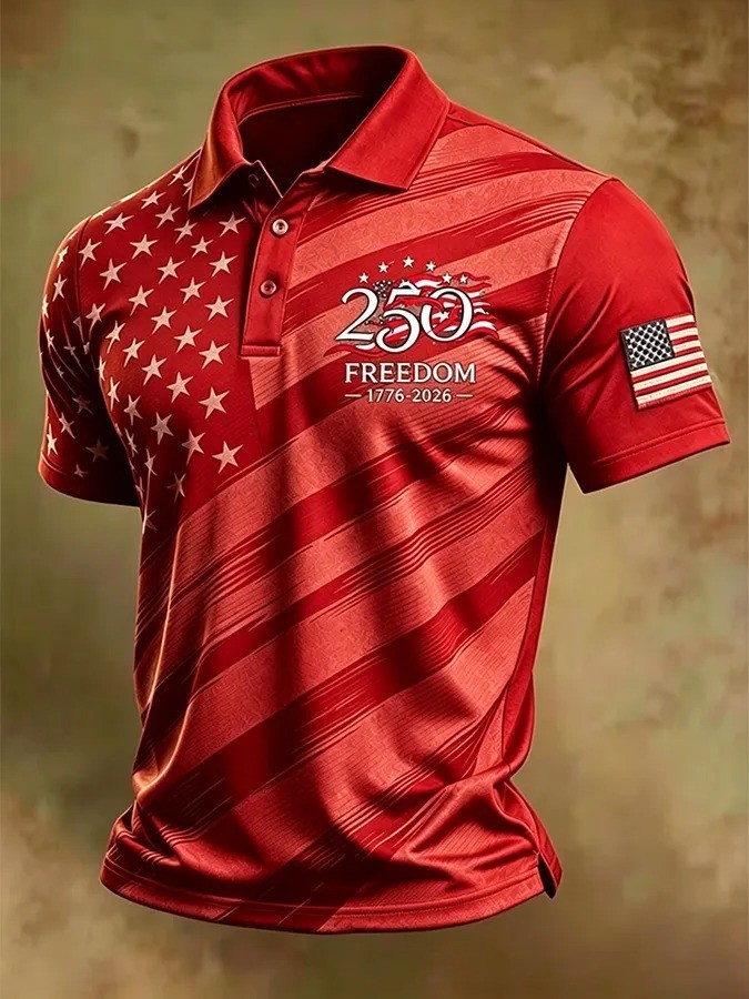 250th Anniversary Polo Shirt 1776-2026, American Flag Polo Men, Patriotic Shirt