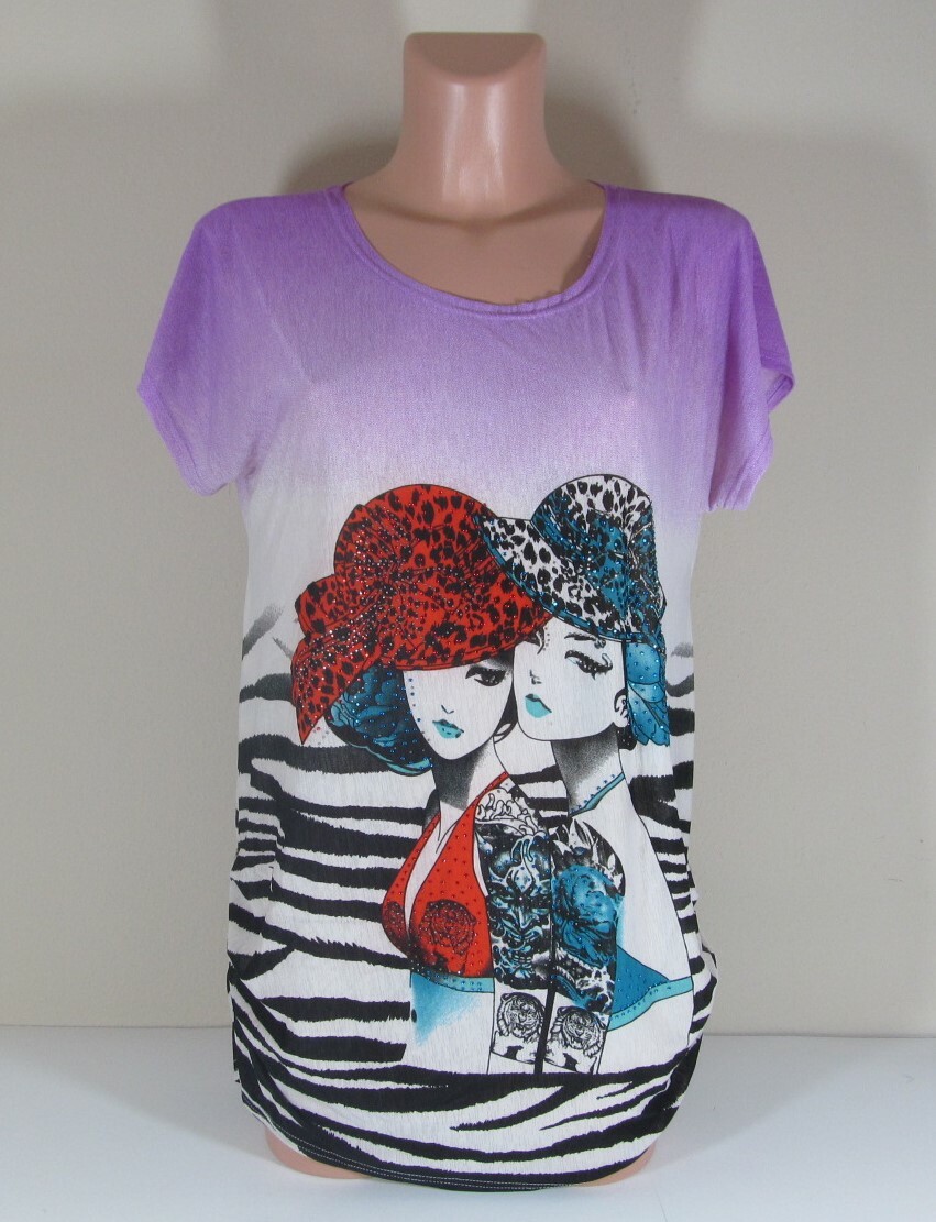 USA PL NY XL/XXL Pullover Top Colorful Crystal Accented Glamor Women Graphic