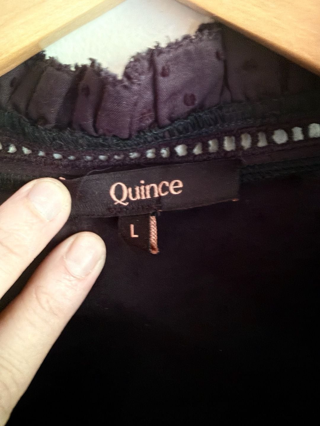 Quince Organic Textured Cotton Peasant Blouse black size Large