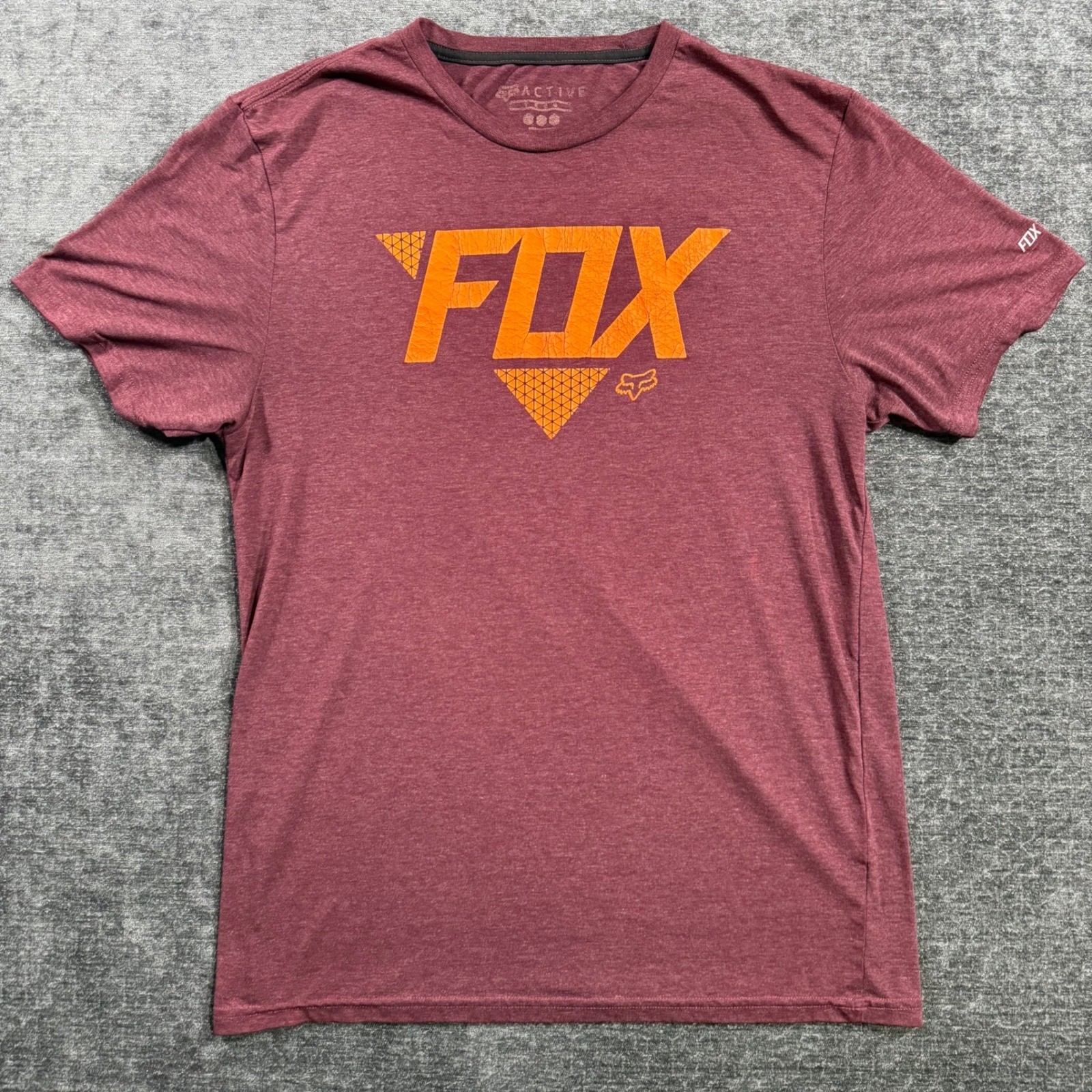 Fox Racing Active Tech Mens T-Shirt Maroon Burgundy Orange Logo Graphic Large