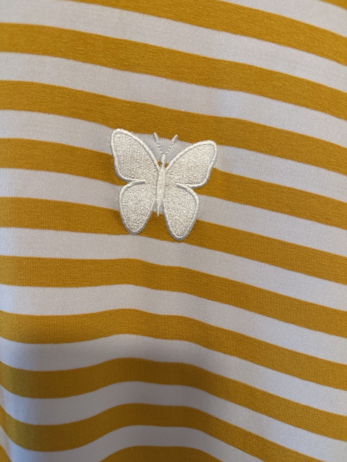Good For Nothing Men’s Yellow/White Striped Tee Embroidered Butterfly M