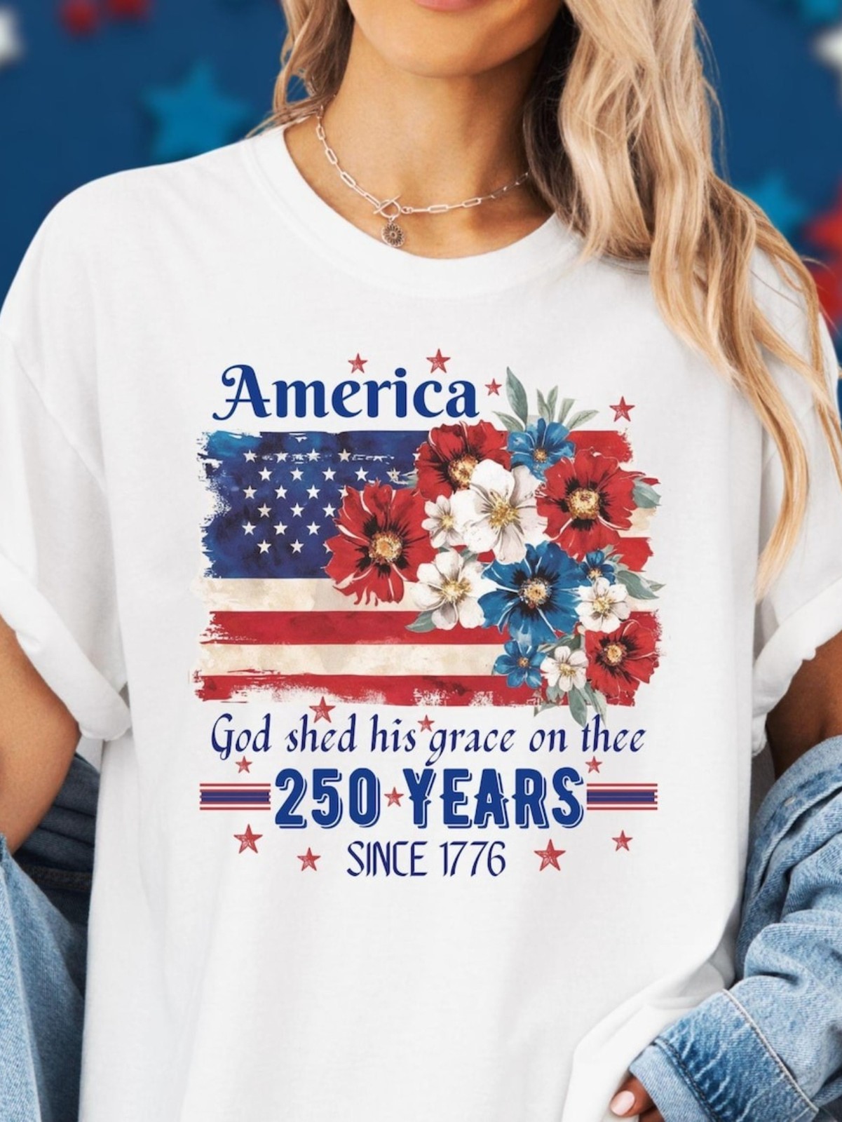 America 250 Years Semicentennial Graphic Tee – Patriotic Floral USA Flag T-Shirt