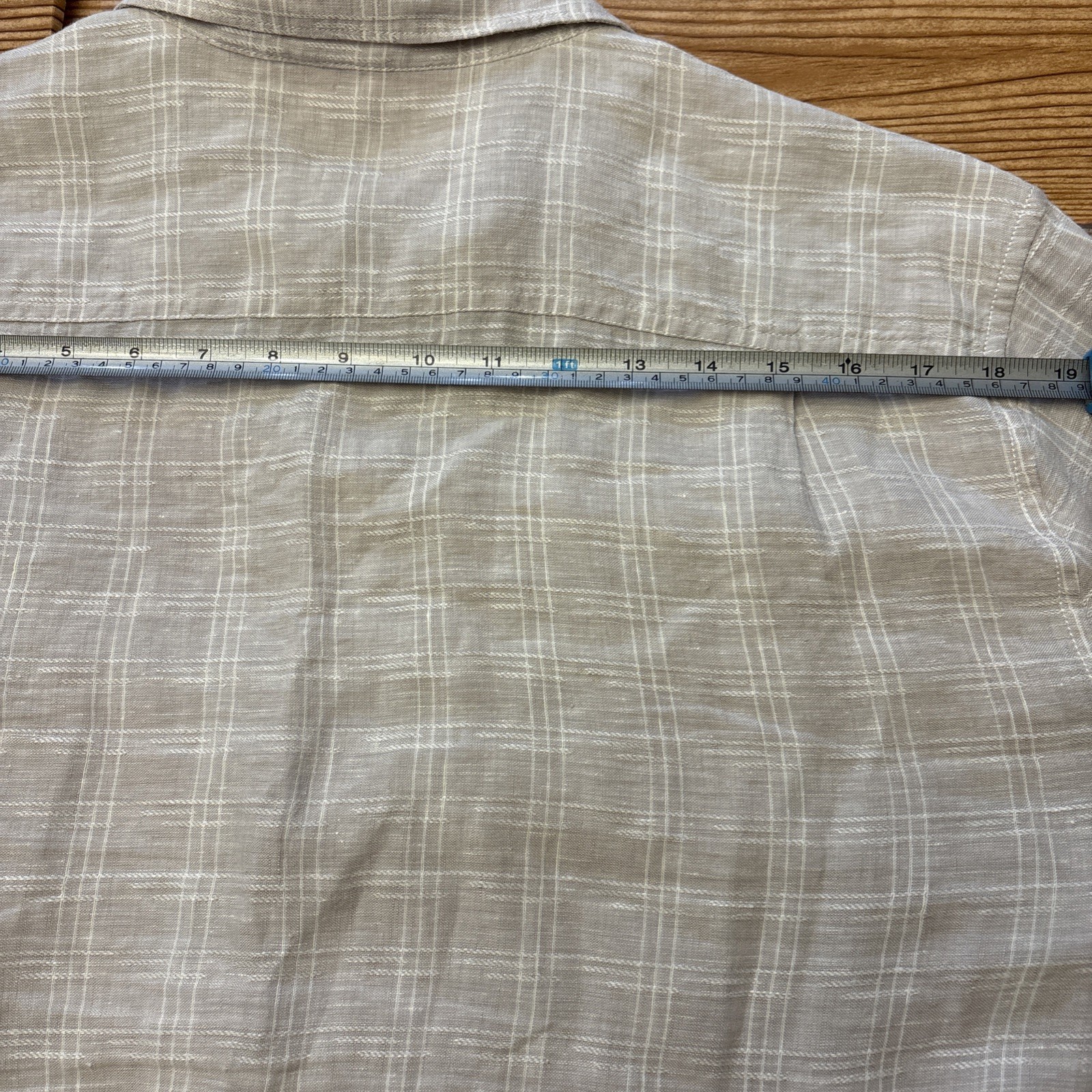 Tommy Bahama Linen Button-Up Long Sleeve Shirt Men’s L Plaid Beige & White