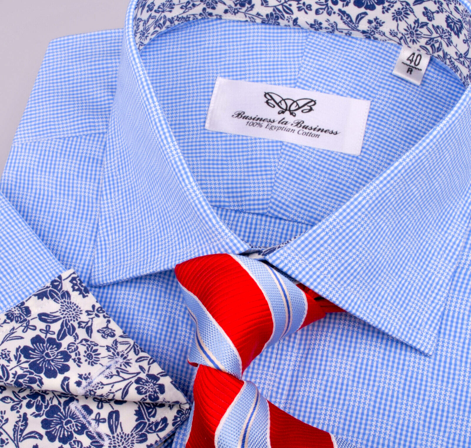 Blue Business Shirt Throwback Retro Boss Houndstooth Spot Tiny Gingham Checkered