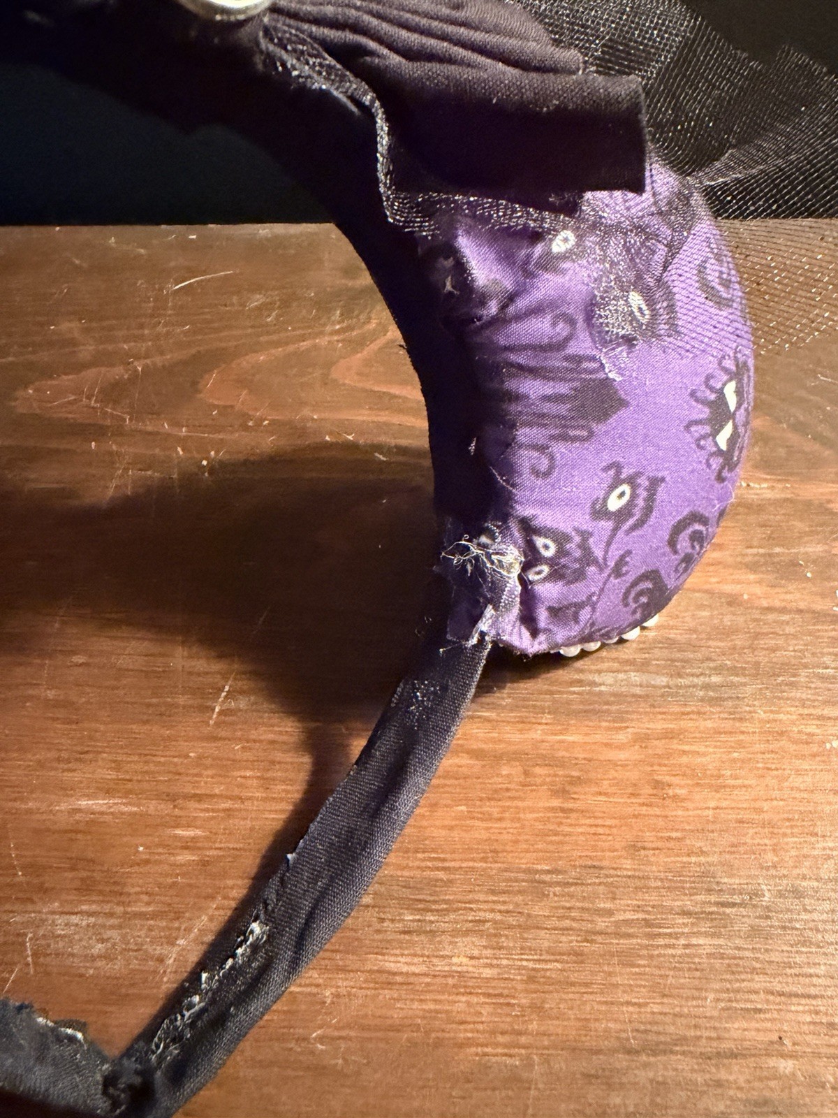 Disney Haunted Mansion Ears Headband Purple/Black Bow Tulle (See Description)