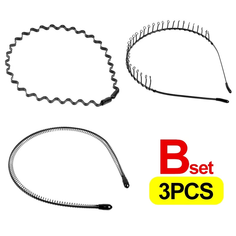 6/1Pcs Fashion Metal Hair Band for Men Women Unisex Black Waved Hair Head Hoop S