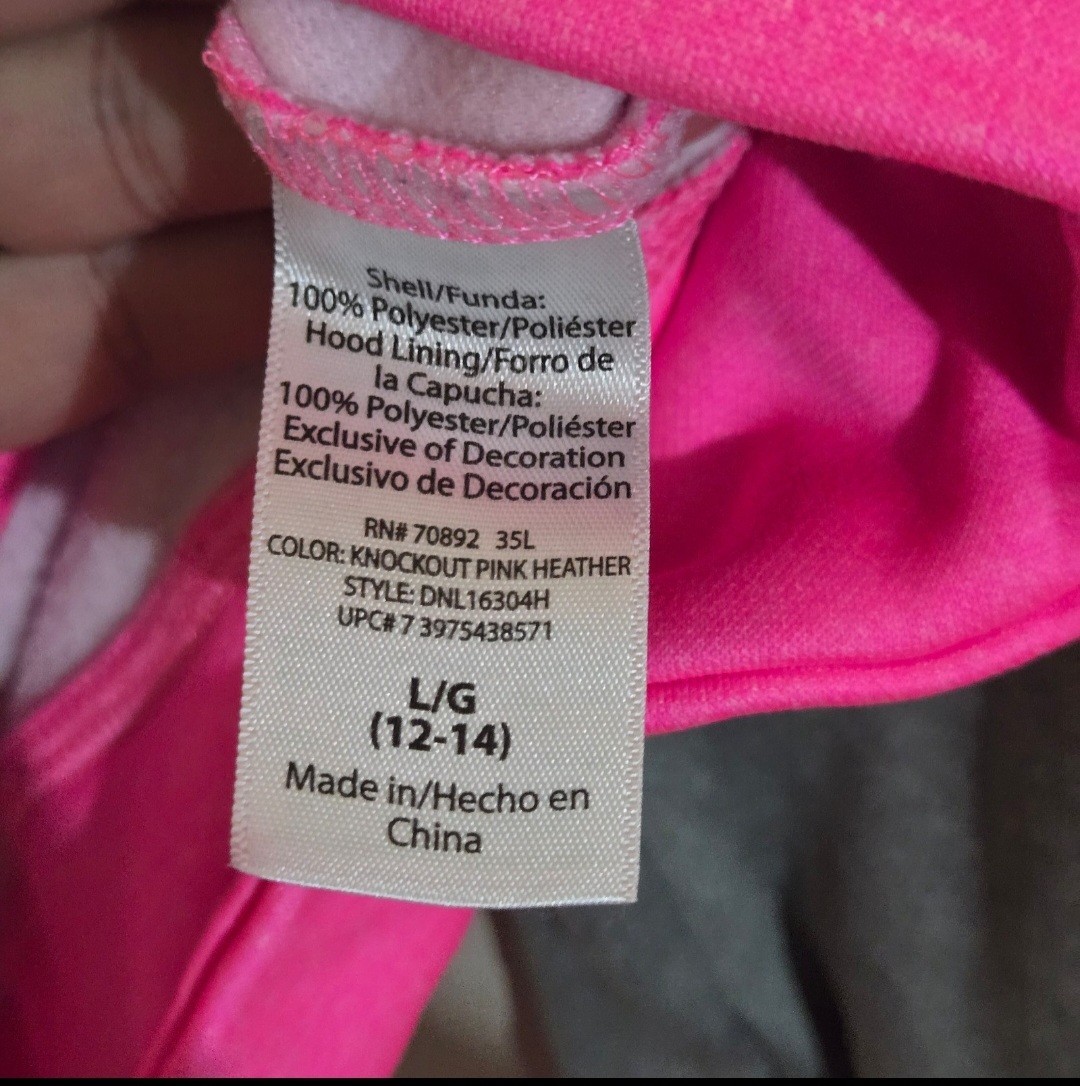 Danskin Now Women’s L/G 12-14 Pink/Gray Colorblock Pullover Hoodie Fleece Pocket