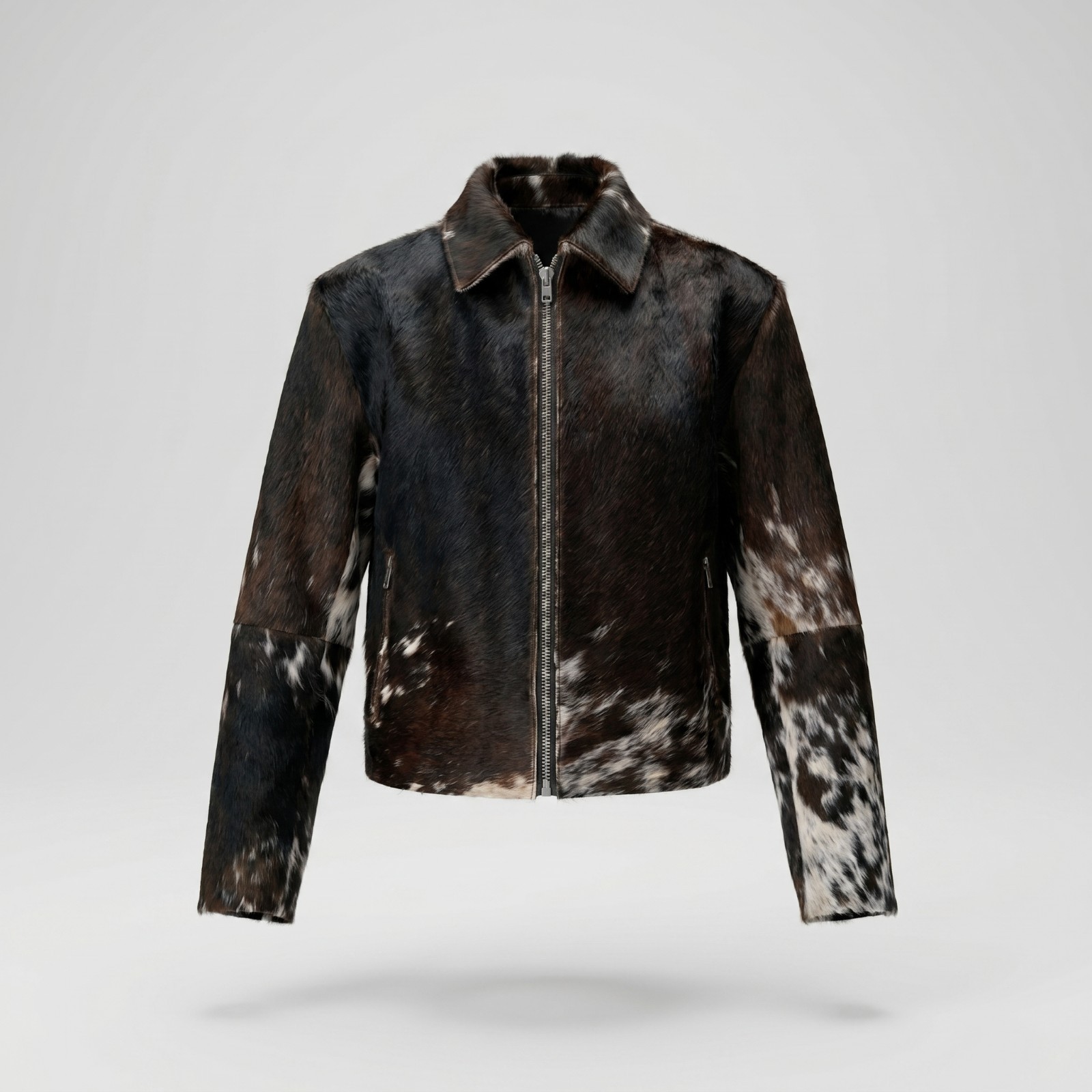 Genuine Cowhide Leather Jacket Womens Hair On Hide Fur Western Cow Print Short