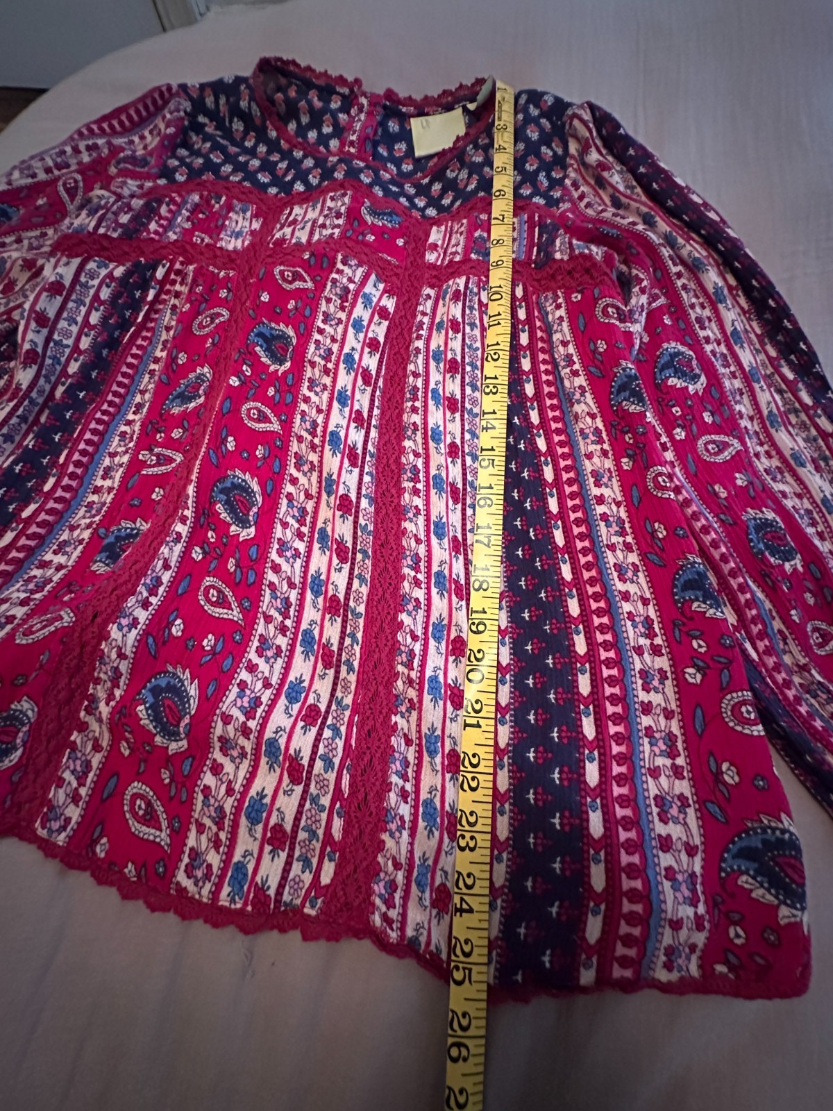 Maeve Anthropologie Floral Paisley Lace Boho Button Back Peasant Top Cottagecore