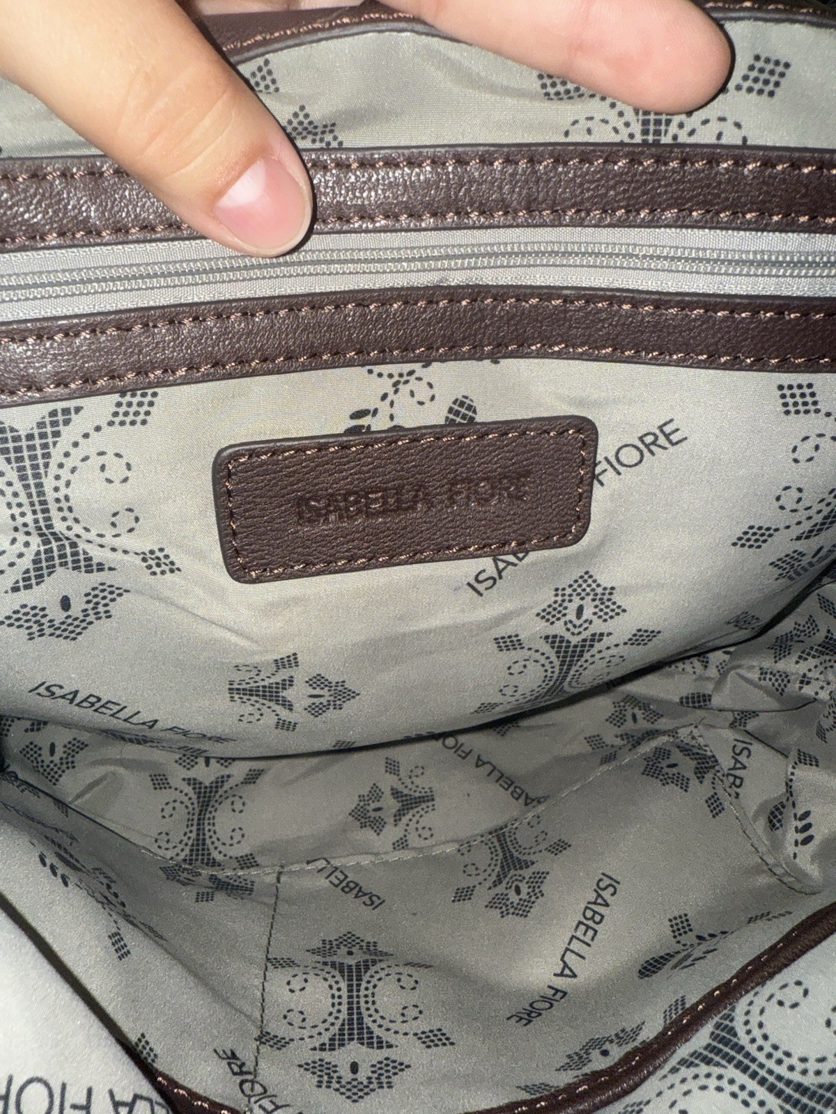 Isabella Fiore Brown Floral Shoulder Bag Zip/Magnetic, Pockets, Silver Hardware