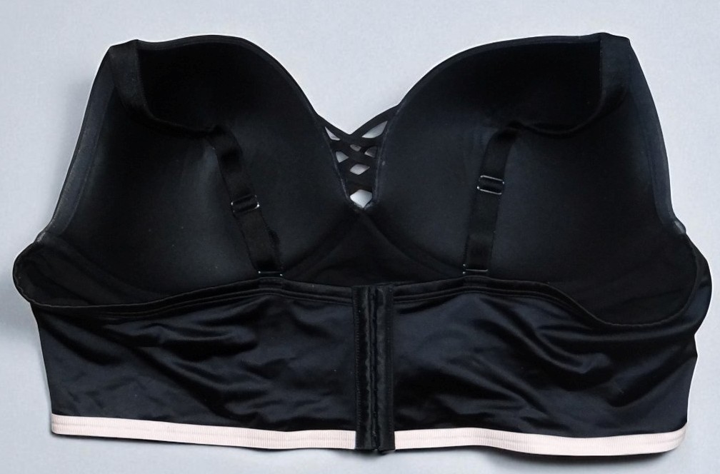 Torrid XO Boost Plunge Push Up Longline Black Shine Bra w Pink Accents 46DD EUC
