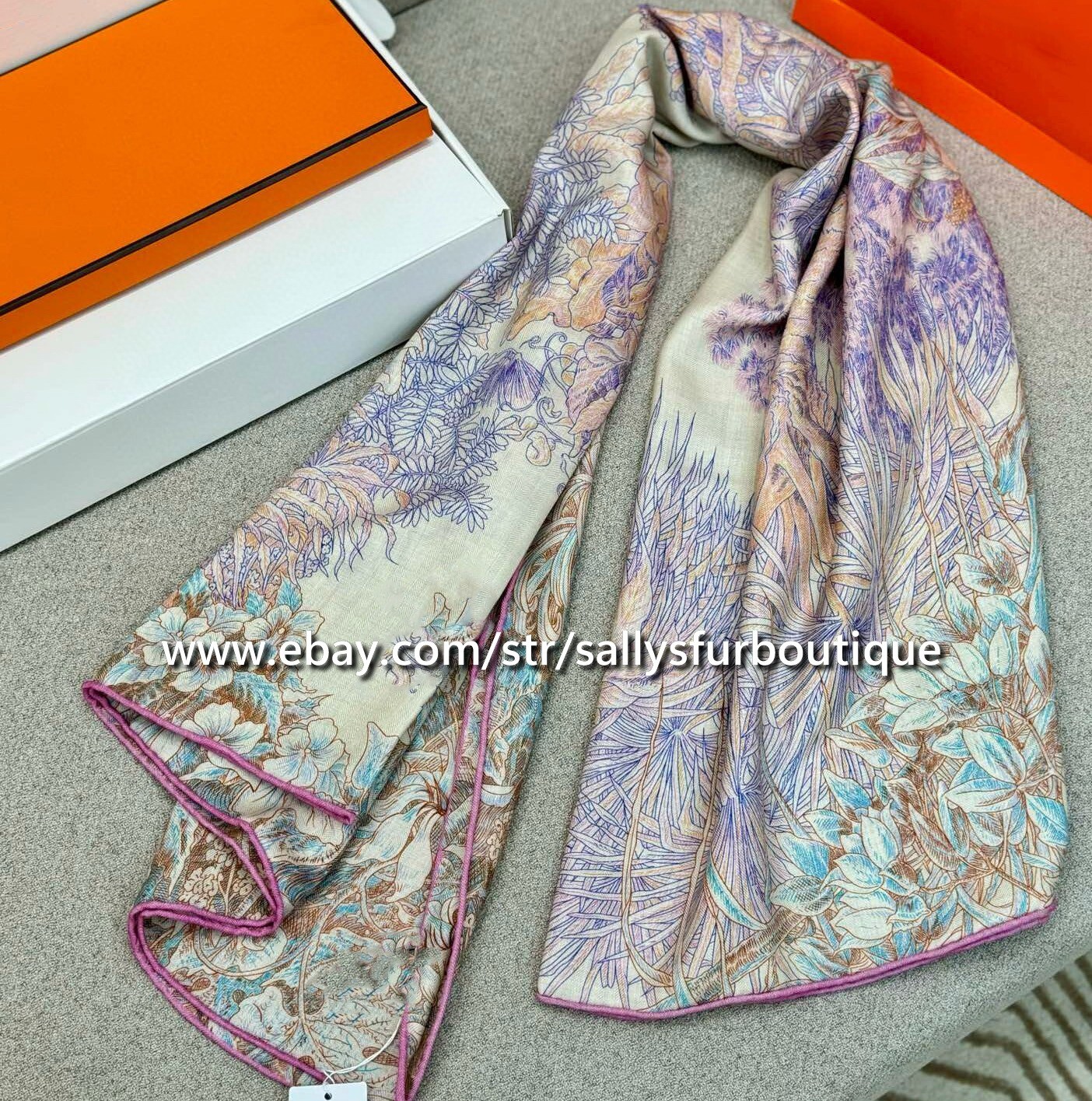 Sallys 70% Cashmere & 30% Silk Wrap Scarf Garden Print Double Face Shawl 53″