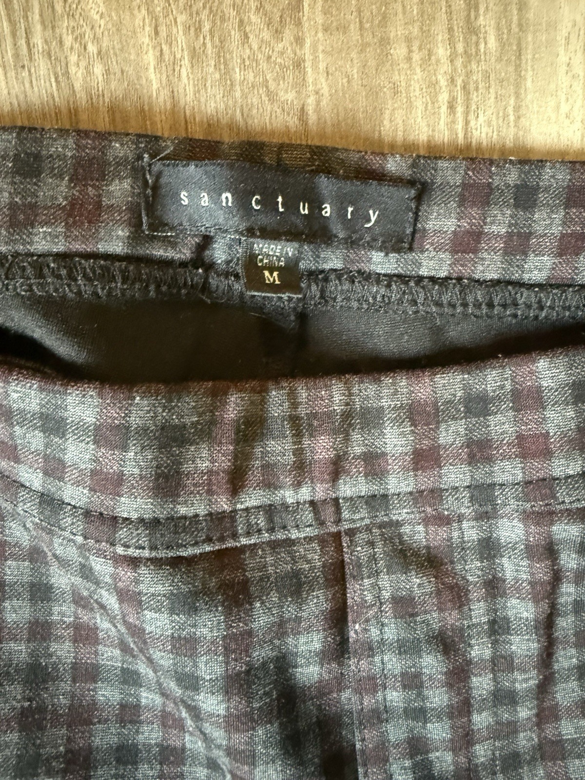 Sanctuary Pull On Skinny Pants Gray Black Burgundy Checkered Plaid M 27 x 28