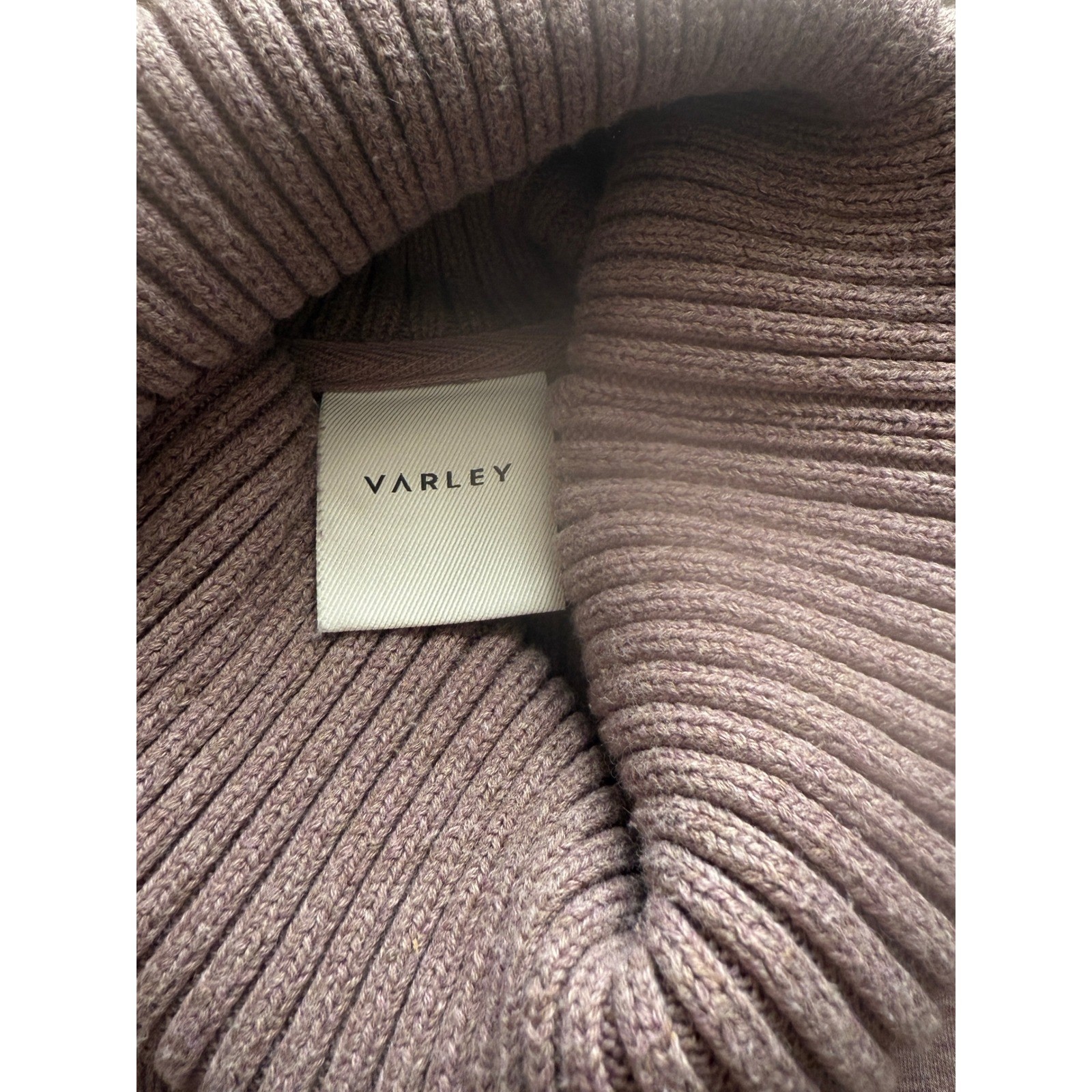Varley Womens Turtleneck Sweatshirt Mauve Ribbed Knit Crop Drawstring Large