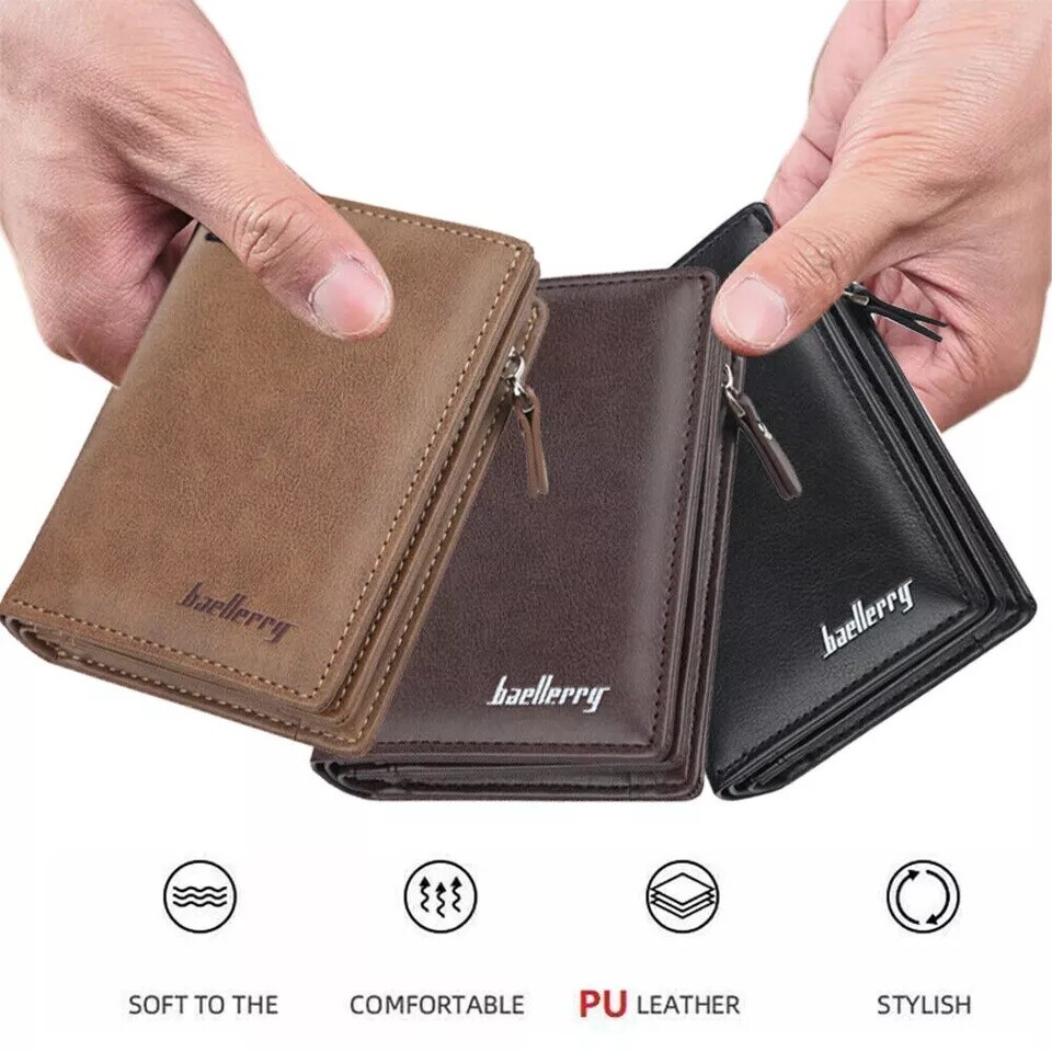 Mens RFID Blocking Leather Wallet Credit Card ID Holder Zipper Purse Waterproof