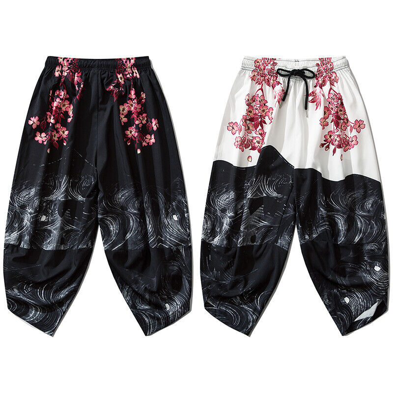 Niepce Pink Flowers Japanese Streetwear Lightweight Harem Pants