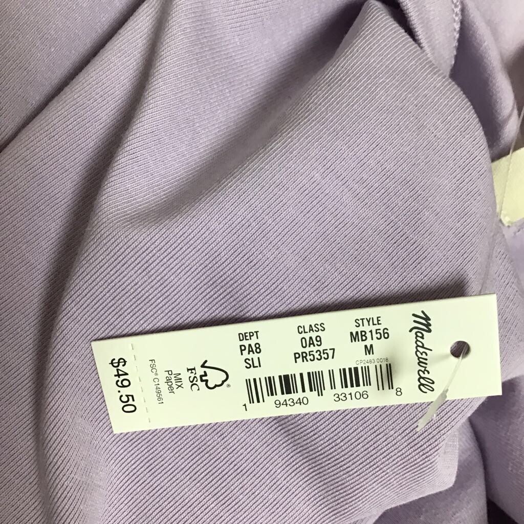 Madewell Womens Crop Crepe Drop Shoulder T-Shirt Purple Oversize Crew Neck M New