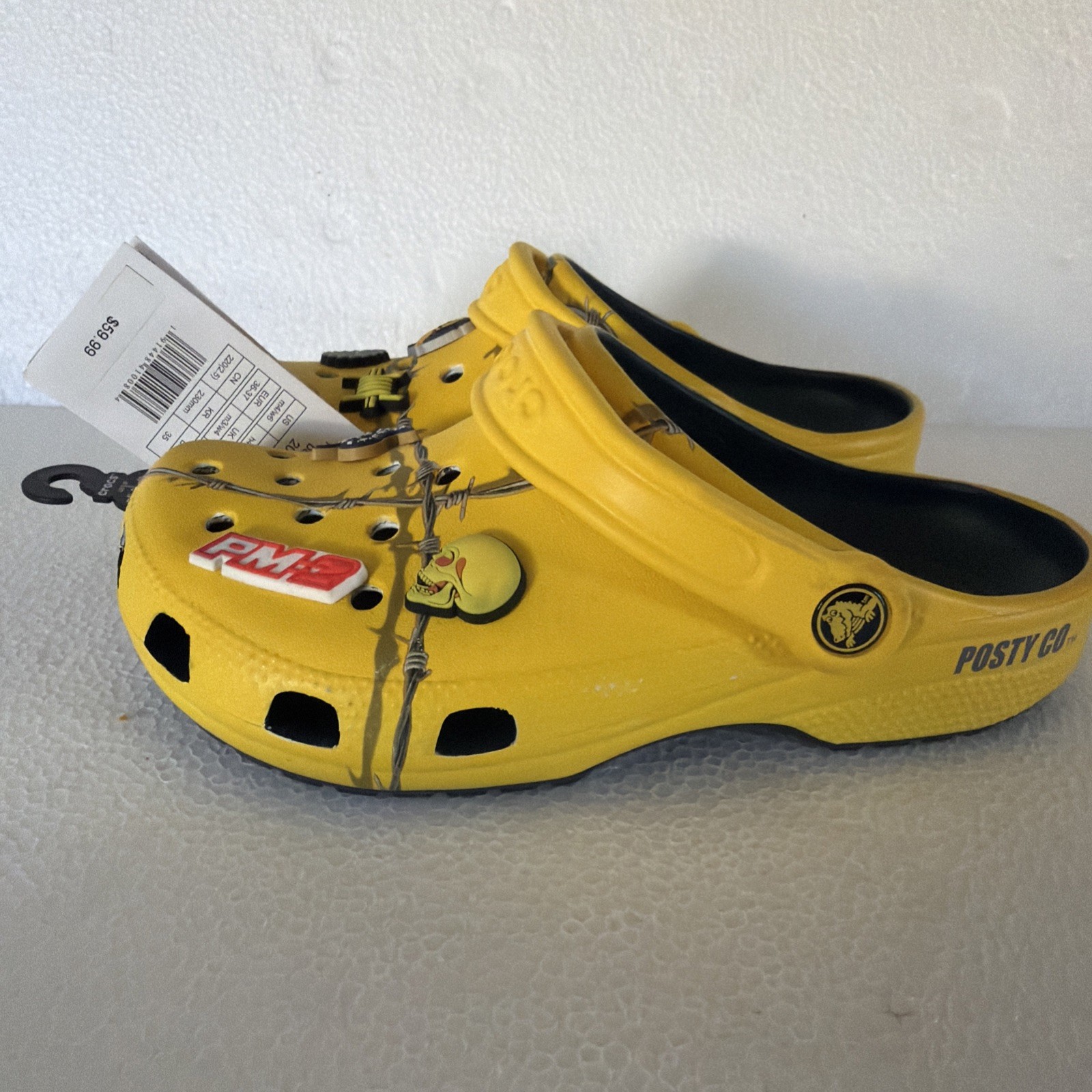 Post Malone Barbed Wire Crocs Yellow w/ Jibbitz Size Men 4 Women 6 Posty X 2019