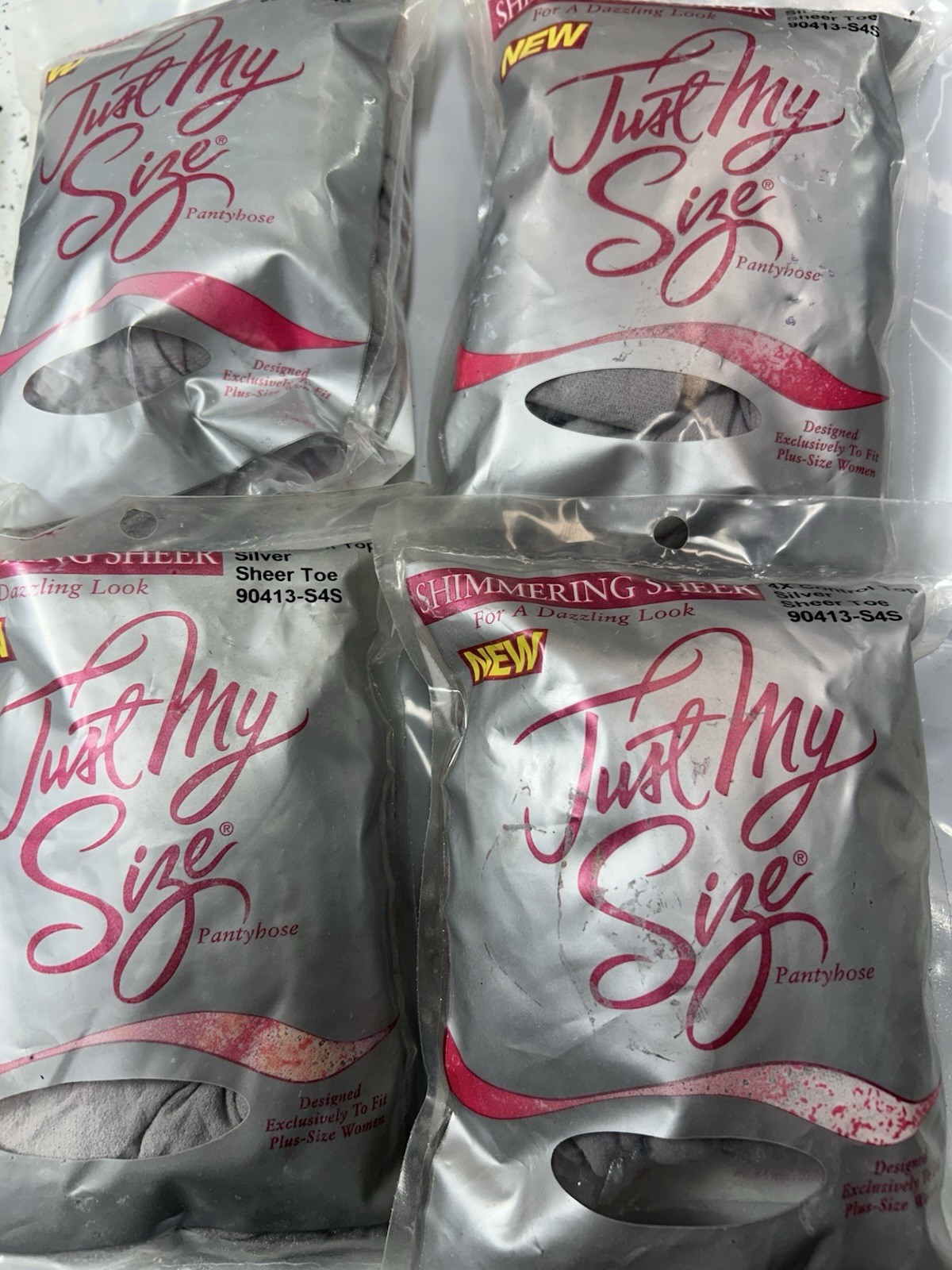 4 PAIRS Leggs Just My Size Pantyhose 4X SILVER Control Top Sheer Toe NEW