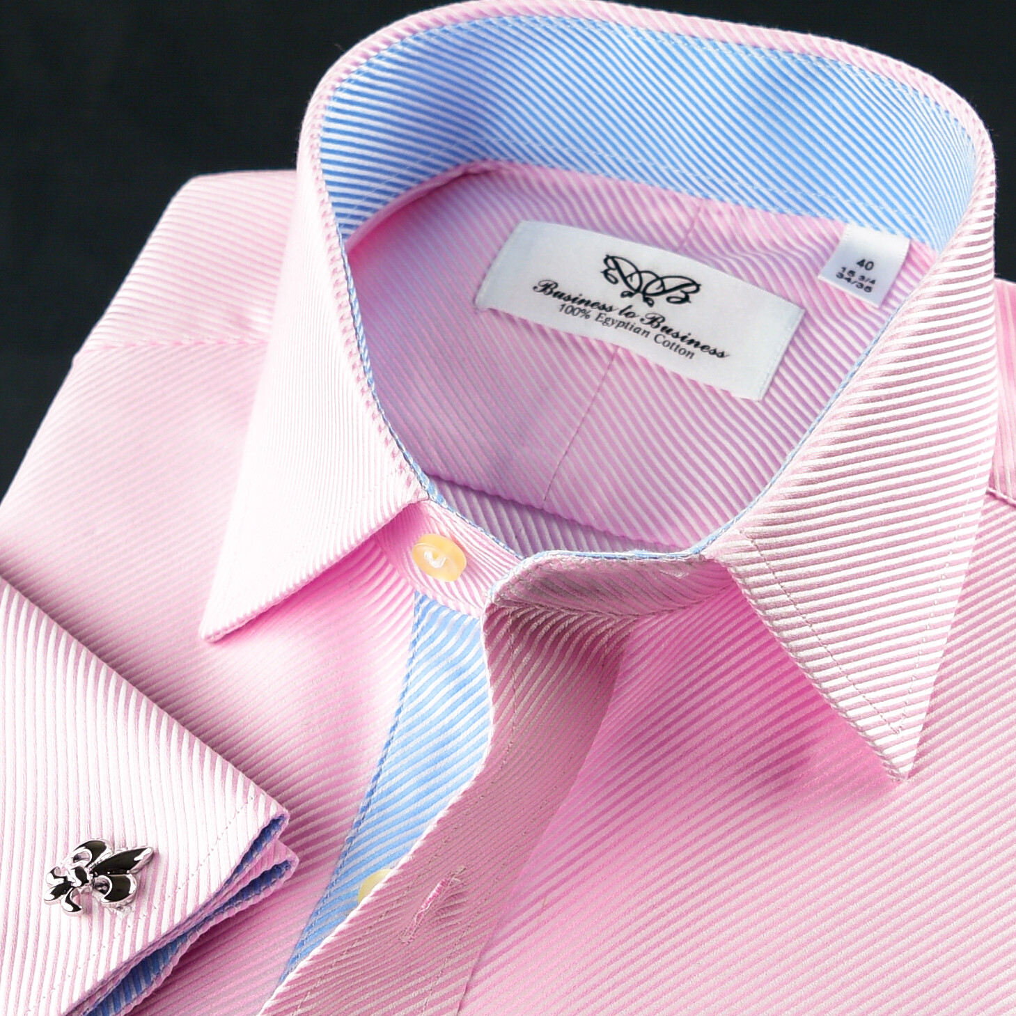 Elegant Pink Twill Double Ply 80’s Fine Wevon Formal Shirt Matching Inner Lining