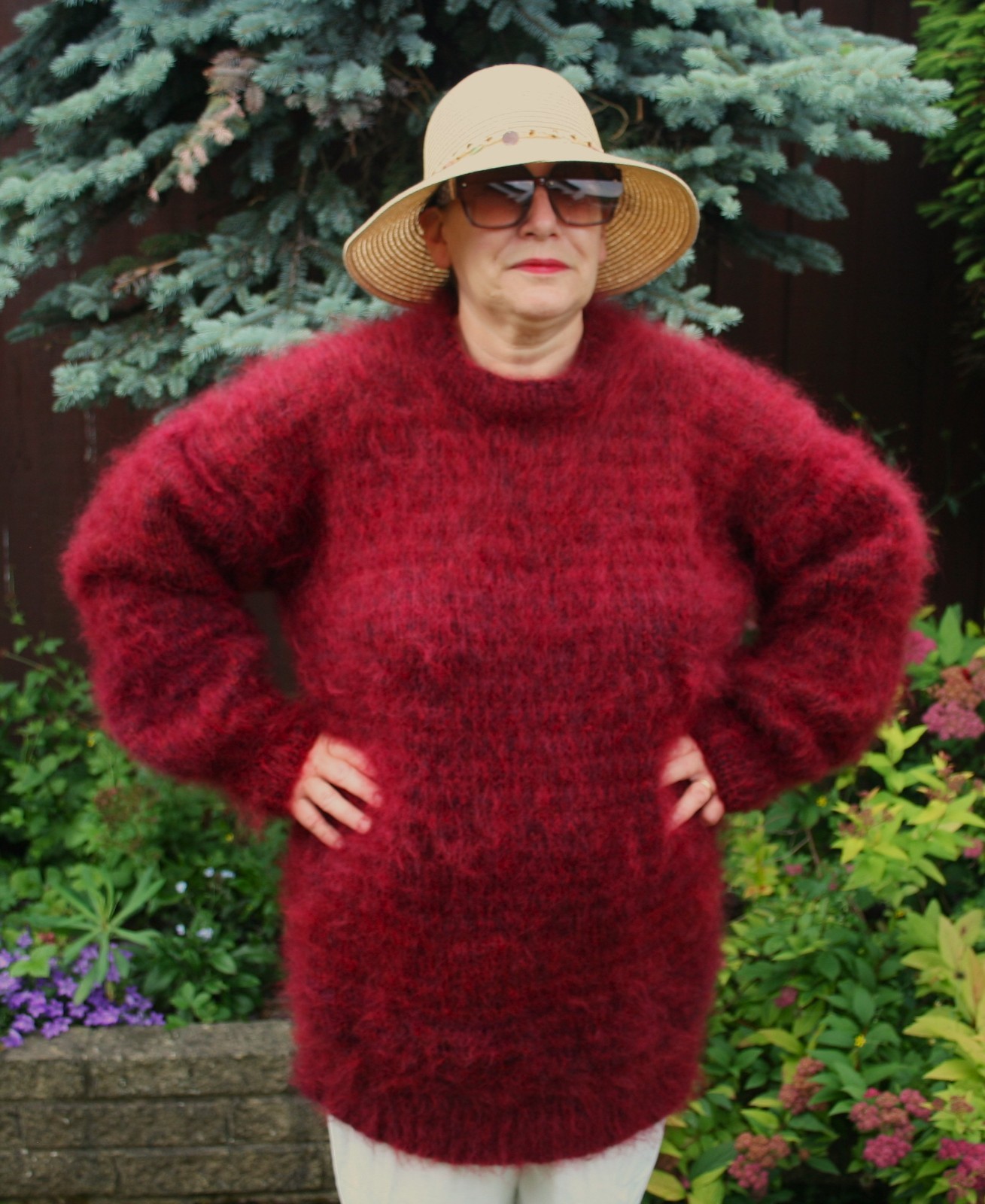 BRAND NEW HANDKNITTED LUXURY MOHAIR CREW NECK SWEATER IN “BURGUNDY” 2XL