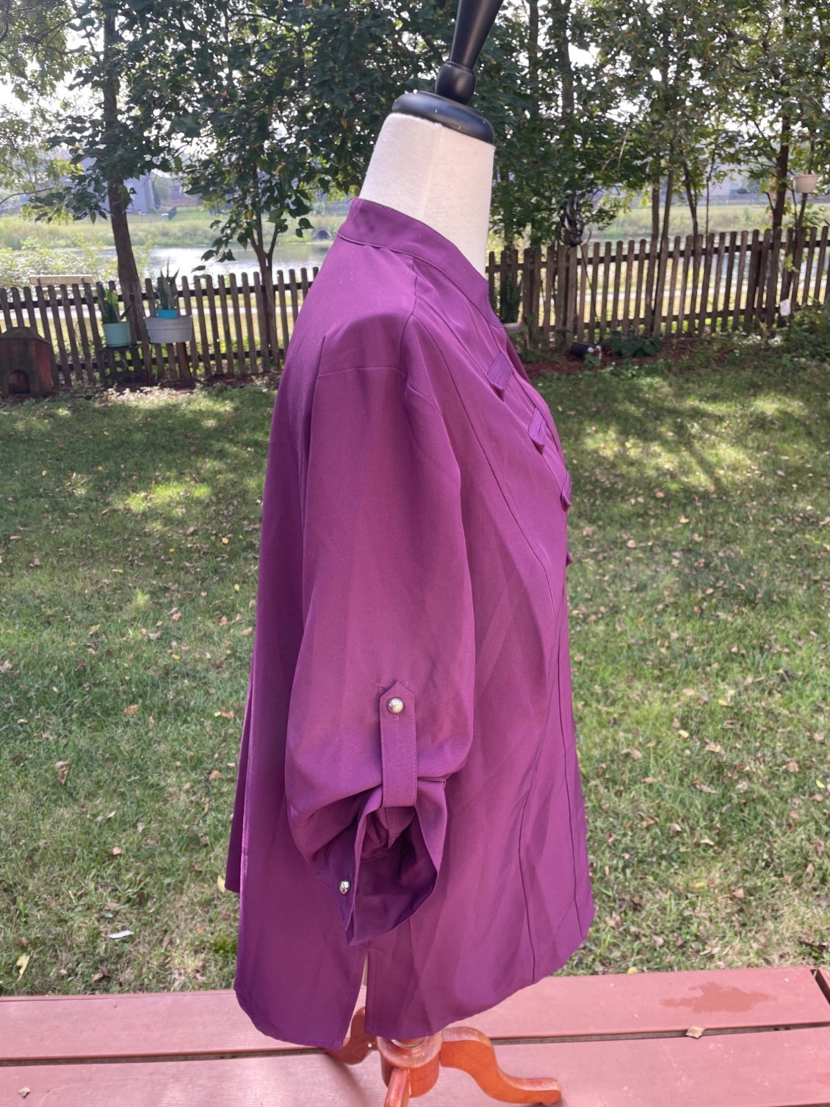 Stretch Womens Blouse 18/20 Purple Polyester/Spandex Button-Front Cathy Che Plus