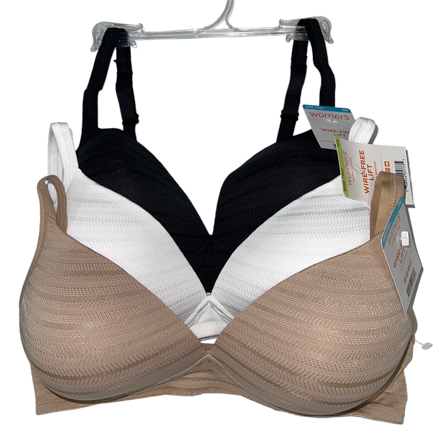 Warner’s Bra Wirefree Lift Jacquard Striped Textured Padded Lined Contour RN1101