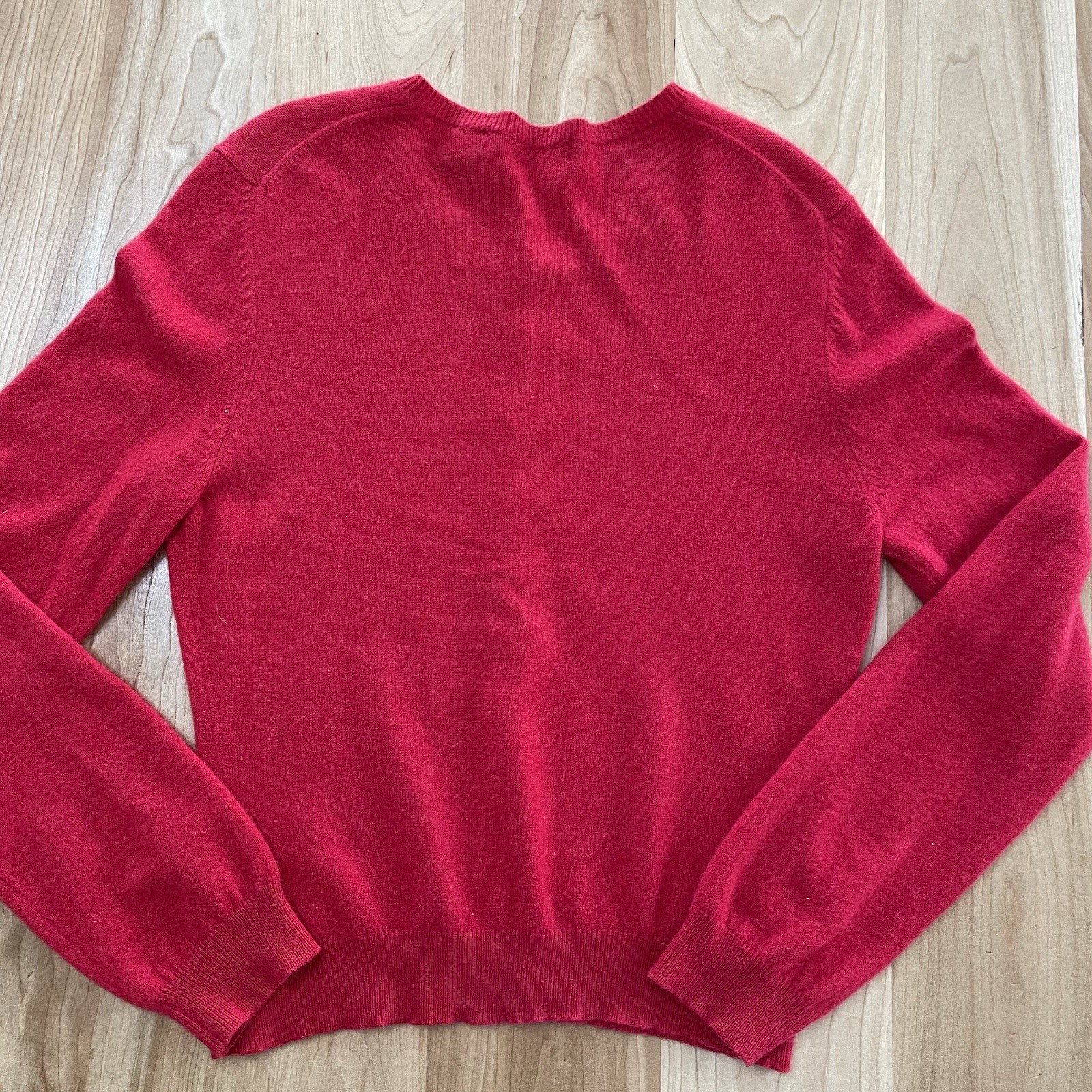 Moda International 100% Cashmere Sweater Blouse Sleeve Large Buttons Cherry Red