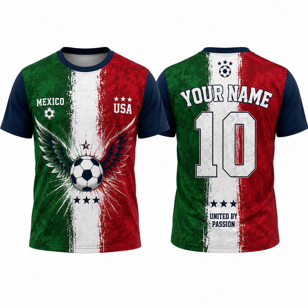 Mexico USA Soccer Jersey Custom Name Number Aztec Mexican American Fan (S-5XL)