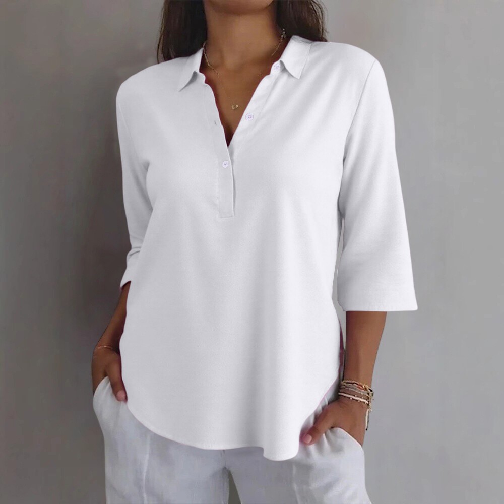 Womens 3/4 Sleeve V Neck Tunic Tops Ladies Casual Loose Collar T Shirt Blouse