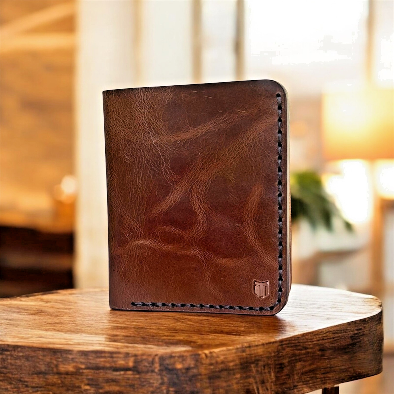 Vintage Leather Mens Slim Bifold Handmade Card Holder RFID Blocking Wallet