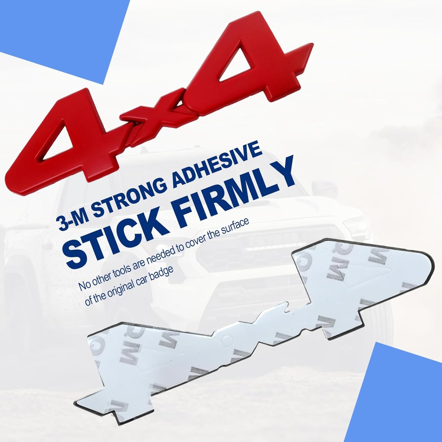 4X4 Emblem Badge 3D Logo, Full Coverage Adhesive Replacement Compat Color: Red