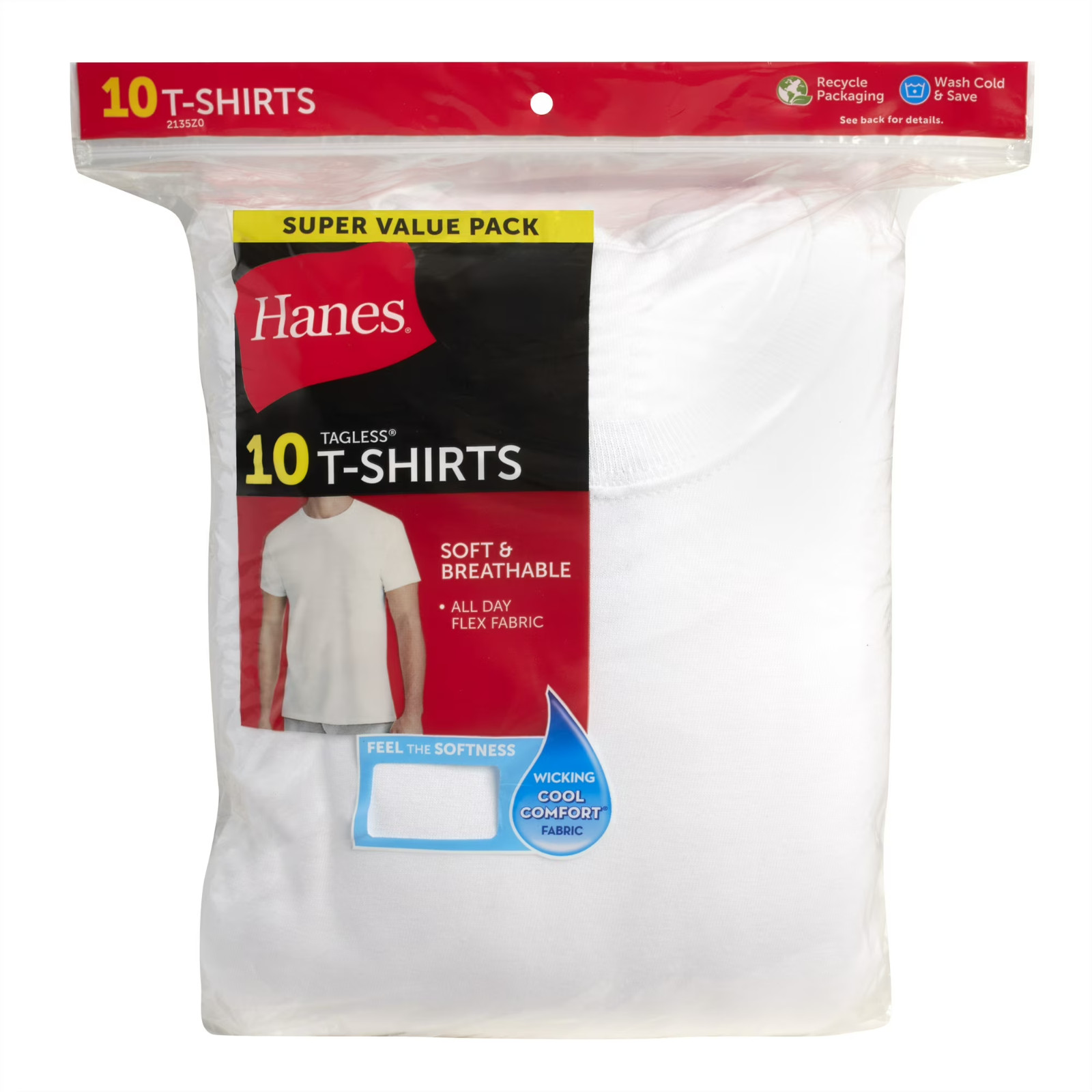 10 Pack Hanes Men’s Super Value Pack White Crew T-Shirt Undershirts, Comfortable