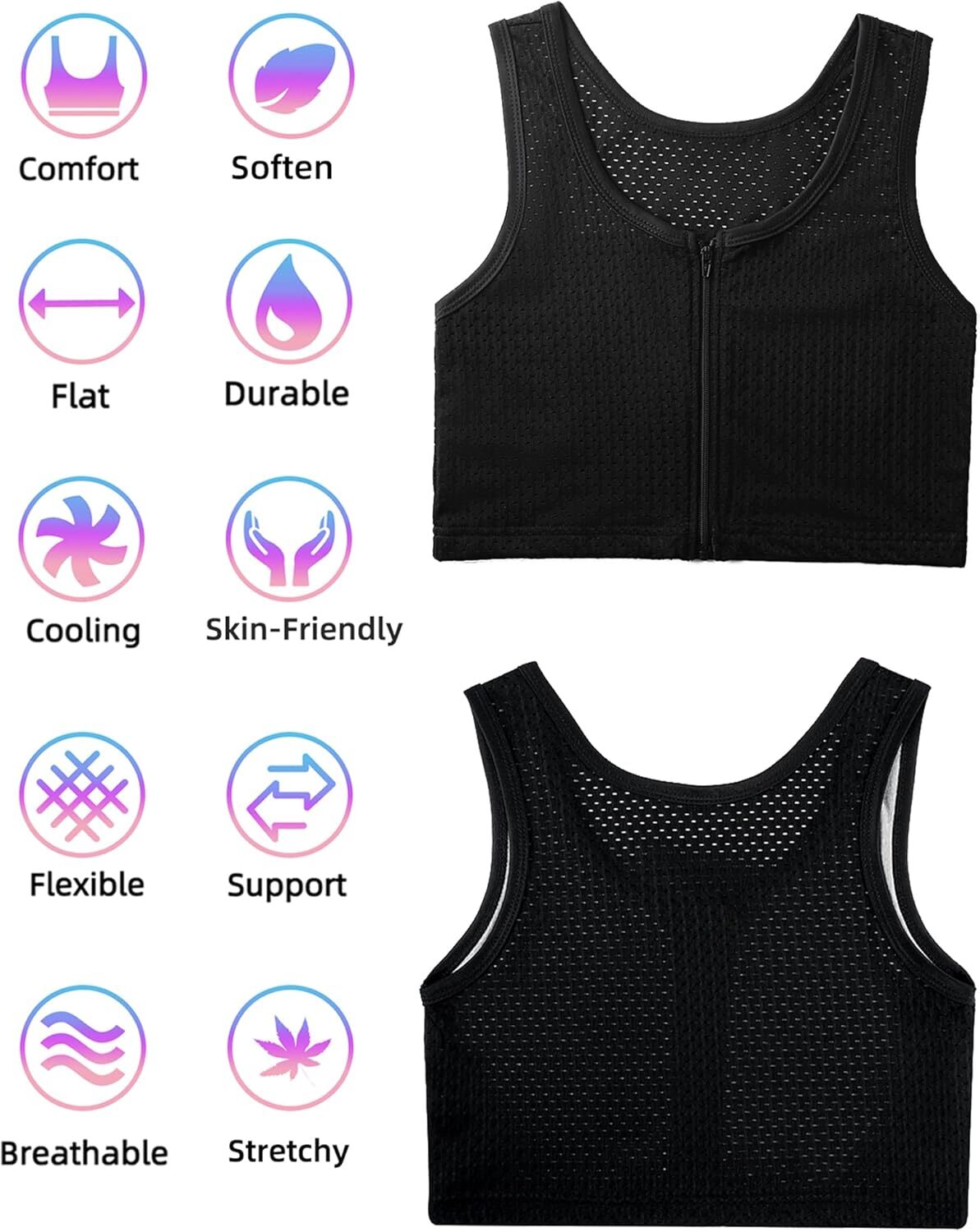 Chest Binder FTM Transgender Zip Up Binder Breathable Cool Fabric Tank Top