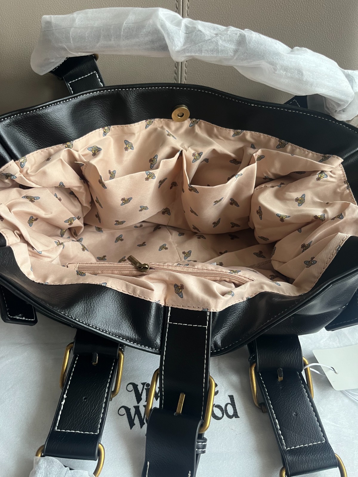 Vivienne Westwood Tote Bag Orb Embossed Black Shoulder Leather Handbag