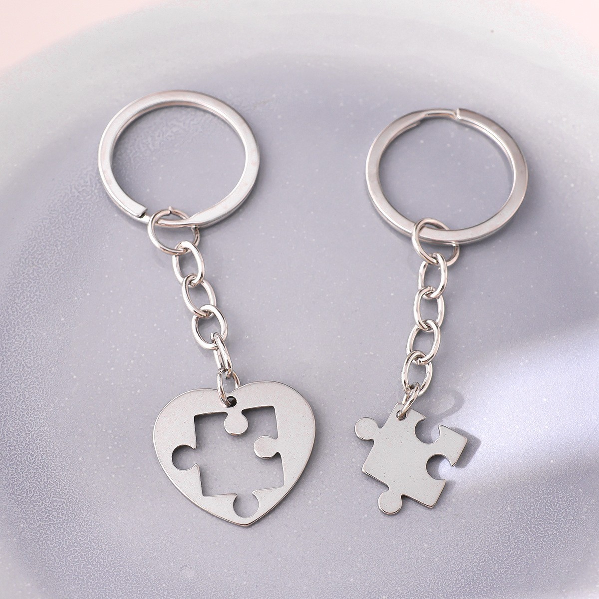 Love Heart Puzzle Keychain Set–Stainless Steel–Couple Gift–2 Pcs